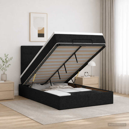 Ottoman seng med madras og LED Sort 120 x 190 cm Stof