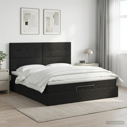 Ottoman seng med madras med hovedgærde Sort 160 x 200 cm Stof