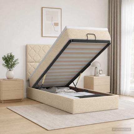 Ottoman seng med madras og LED Cremefarvet 100 x 200 cm Stof