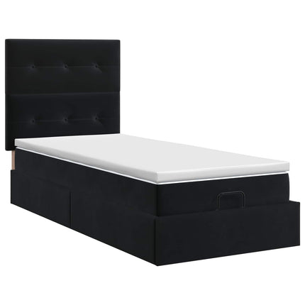 Ottoman seng med madras med hovedgærde Sort 90 x 190 cm Fløjl