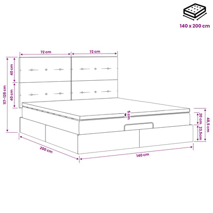 Ottoman seng med madras med hovedgærde Sort 140 x 200 cm Fløjl