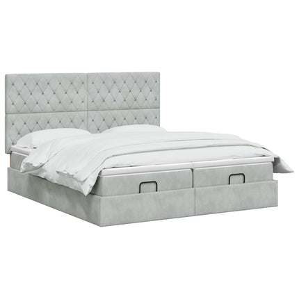Ottoman seng med madras med hovedgærde 2 pcs Lysegrå Fløjl