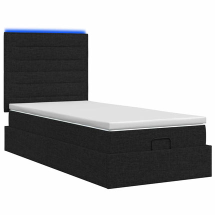 Ottoman seng med madras og LED Sort 80 x 200 cm Stof