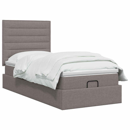 Ottoman seng med madras og LED Gråbrun 90 x 190 cm Stof