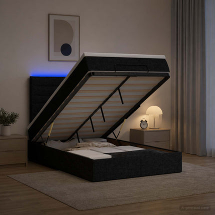 Ottoman seng med madras og LED Sort 120 x 190 cm Stof