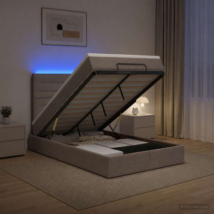 Ottoman seng med madras og LED Gråbrun 120 x 200 cm Stof
