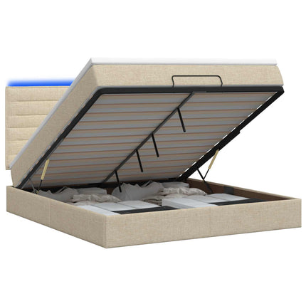 Ottoman seng med madras og LED Cremefarvet 140 x 190 cm Stof