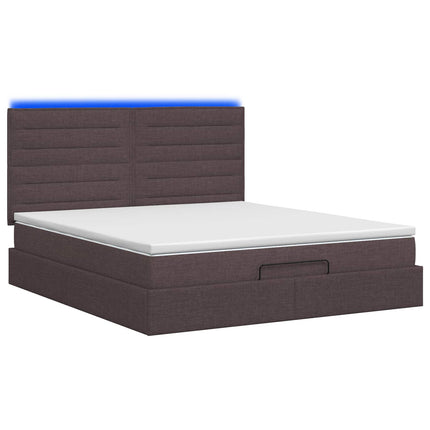 Ottoman seng med madras og LED Mørk Brun 140 x 200 cm Stof