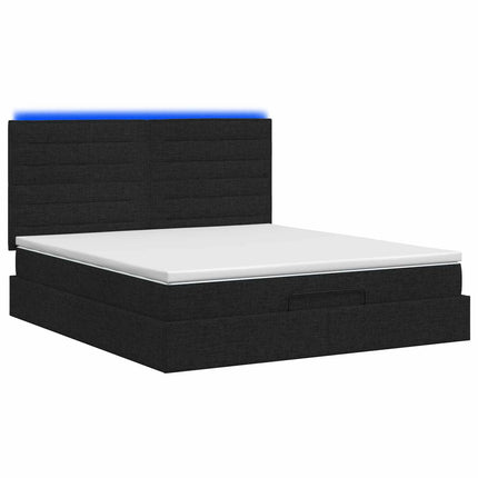 Ottoman seng med madras og LED Sort 180 x 200 cm Stof
