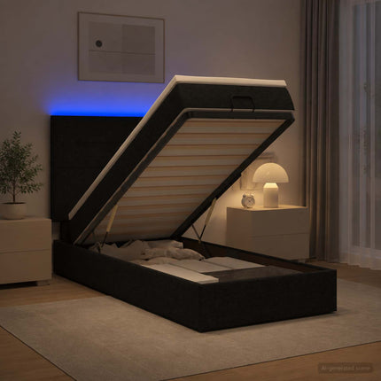 Ottoman seng med madras og LED Sort 90 x 190 cm Stof