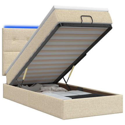 Ottoman seng med madras og LED Cremefarvet 80 x 200 cm Stof