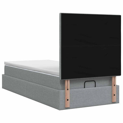 Ottoman seng med madras og LED Lysegrå 90 x 190 cm Stof