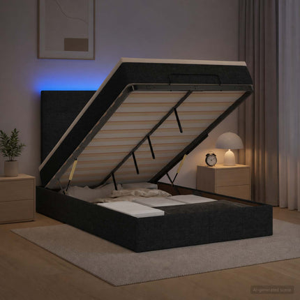 Ottoman seng med madras og LED Sort 120 x 190 cm Stof