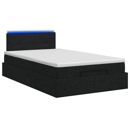 Ottoman seng med madras og LED Sort 120 x 190 cm Stof