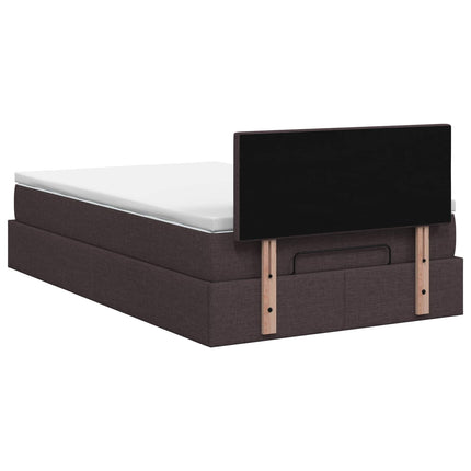Ottoman seng med madras og LED Mørk Brun 120 x 190 cm Stof