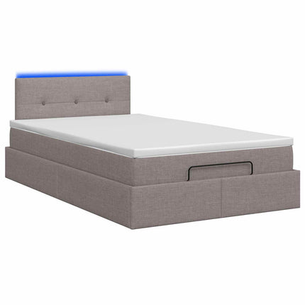 Ottoman seng med madras og LED Gråbrun 120 x 190 cm Stof