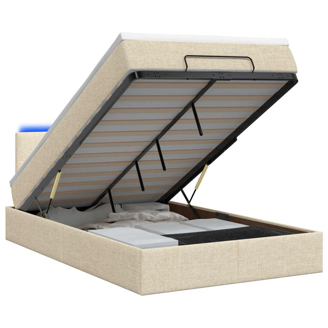 Ottoman seng med madras og LED Cremefarvet 120 x 190 cm Stof