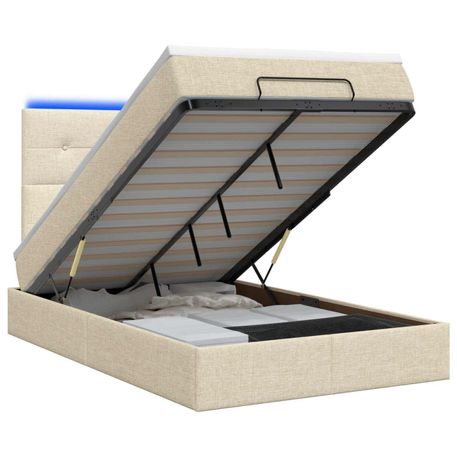 Ottoman seng med madras og LED Cremefarvet 120 x 200 cm Stof