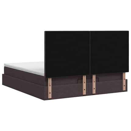 Ottoman seng med madras og LED Mørk Brun 140 x 190 cm Stof