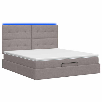 Ottoman seng med madras og LED Gråbrun 140 x 190 cm Stof