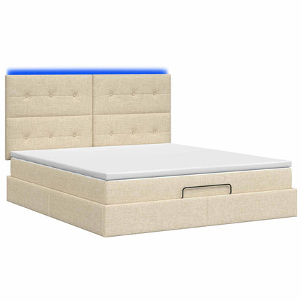 Ottoman seng med madras og LED Cremefarvet 180 x 200 cm Stof