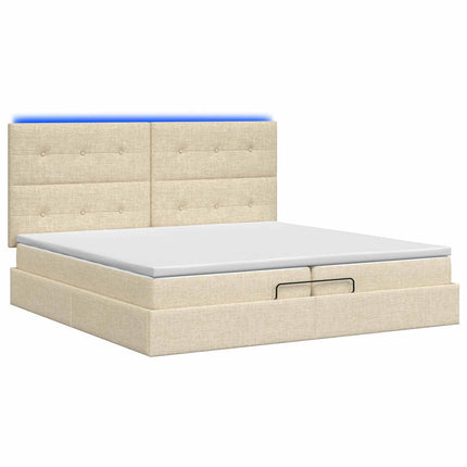 Ottoman seng med madras og LED Cremefarvet 200 x 200 cm Stof