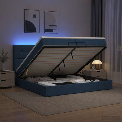 Ottoman seng med madras og LED Blå 200 x 200 cm Stof
