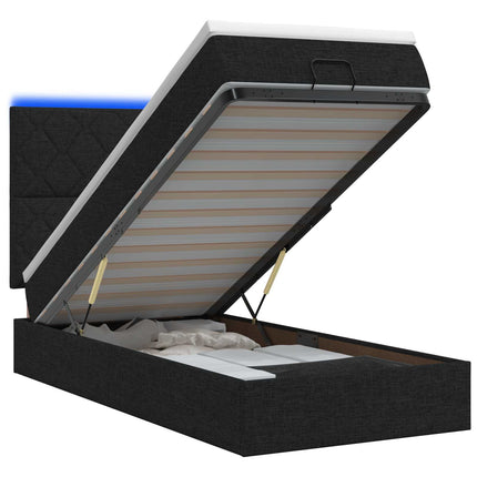 Ottoman seng med madras og LED Sort 80 x 200 cm Stof