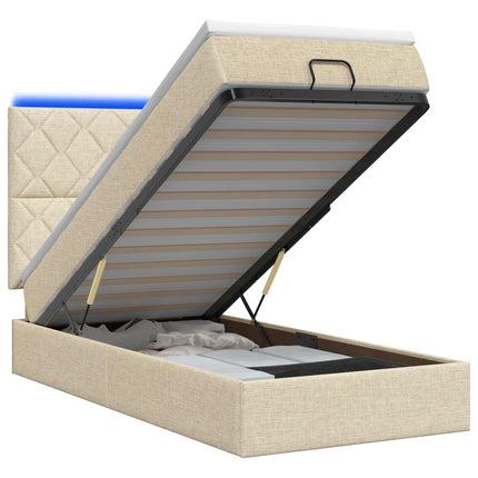 Ottoman seng med madras og LED Cremefarvet 100 x 200 cm Stof