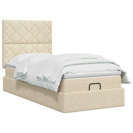 Ottoman seng med madras og LED Cremefarvet 100 x 200 cm Stof