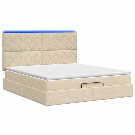 Ottoman seng med madras og LED Cremefarvet 140 x 200 cm Stof