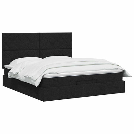 Ottoman seng med madras og LED Sort 180 x 200 cm Stof