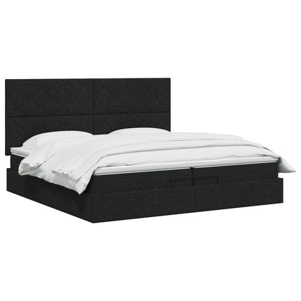 Ottoman seng med madras og LED Sort 200 x 200 cm Stof