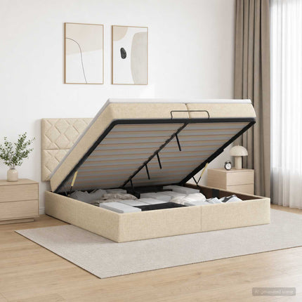 Ottoman seng med madras og LED Cremefarvet 200 x 200 cm Stof
