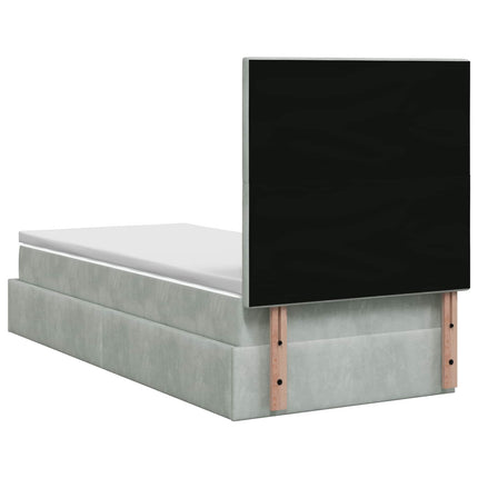Ottoman seng med madras og LED Lysegrå 90 x 190 cm Fløjl