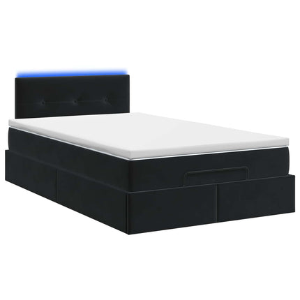 Ottoman seng med madras og LED Sort 120 x 190 cm Fløjl