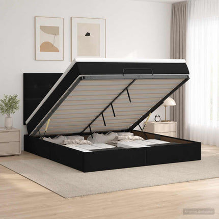 Ottoman seng med madras og LED Sort 140 x 190 cm Fløjl
