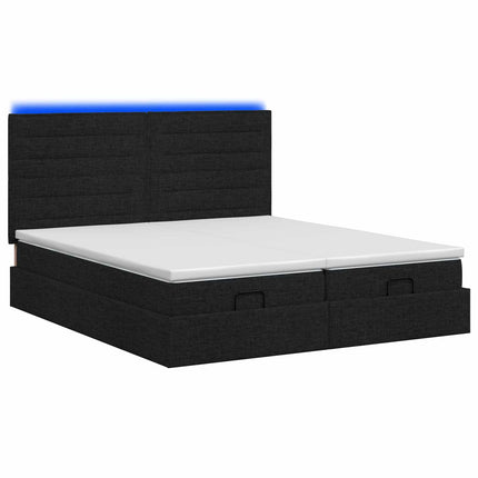 Ottoman seng med madras og LED Sort 160 x 200 cm Stof