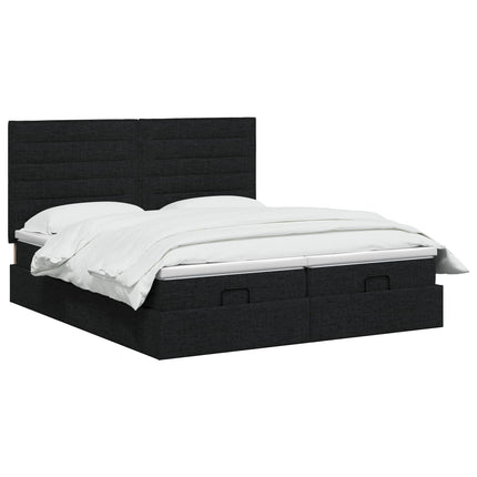 Ottoman seng med madras og LED Sort 160 x 200 cm Stof