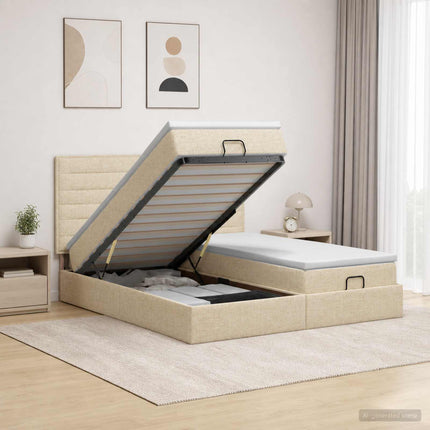 Ottoman seng med madras og LED Cremefarvet 160 x 200 cm Stof