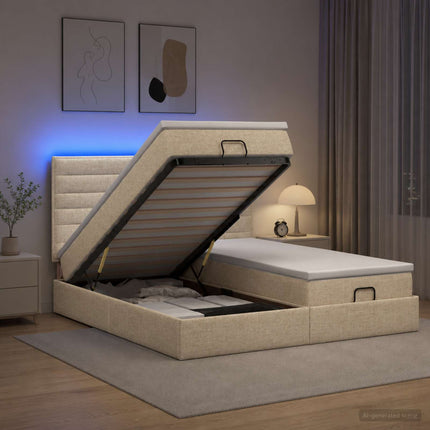 Ottoman seng med madras og LED Cremefarvet 180 x 200 cm Stof