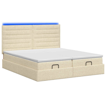 Ottoman seng med madras og LED Cremefarvet 180 x 200 cm Stof