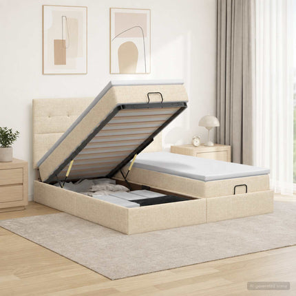 Ottoman seng med madras og LED Cremefarvet 200 x 200 cm Stof