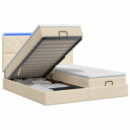 Ottoman seng med madras og LED Cremefarvet 160 x 200 cm Stof
