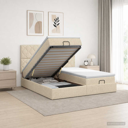 Ottoman seng med madras og LED Cremefarvet 160 x 200 cm Stof