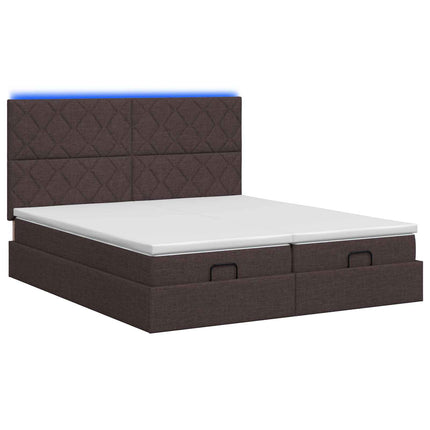 Ottoman seng med madras og LED Mørk Brun 200 x 200 cm Stof