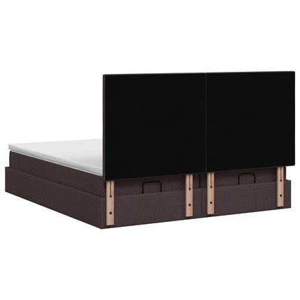 Ottoman seng med madras og LED Mørk Brun 200 x 200 cm Stof