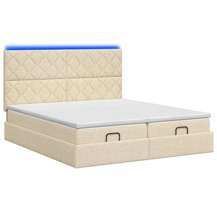 Ottoman seng med madras og LED Cremefarvet 200 x 200 cm Stof