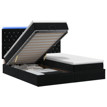 Ottoman seng med madras og LED Sort 180 x 200 cm Velour