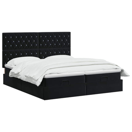 Ottoman seng med madras og LED Sort 180 x 200 cm Velour